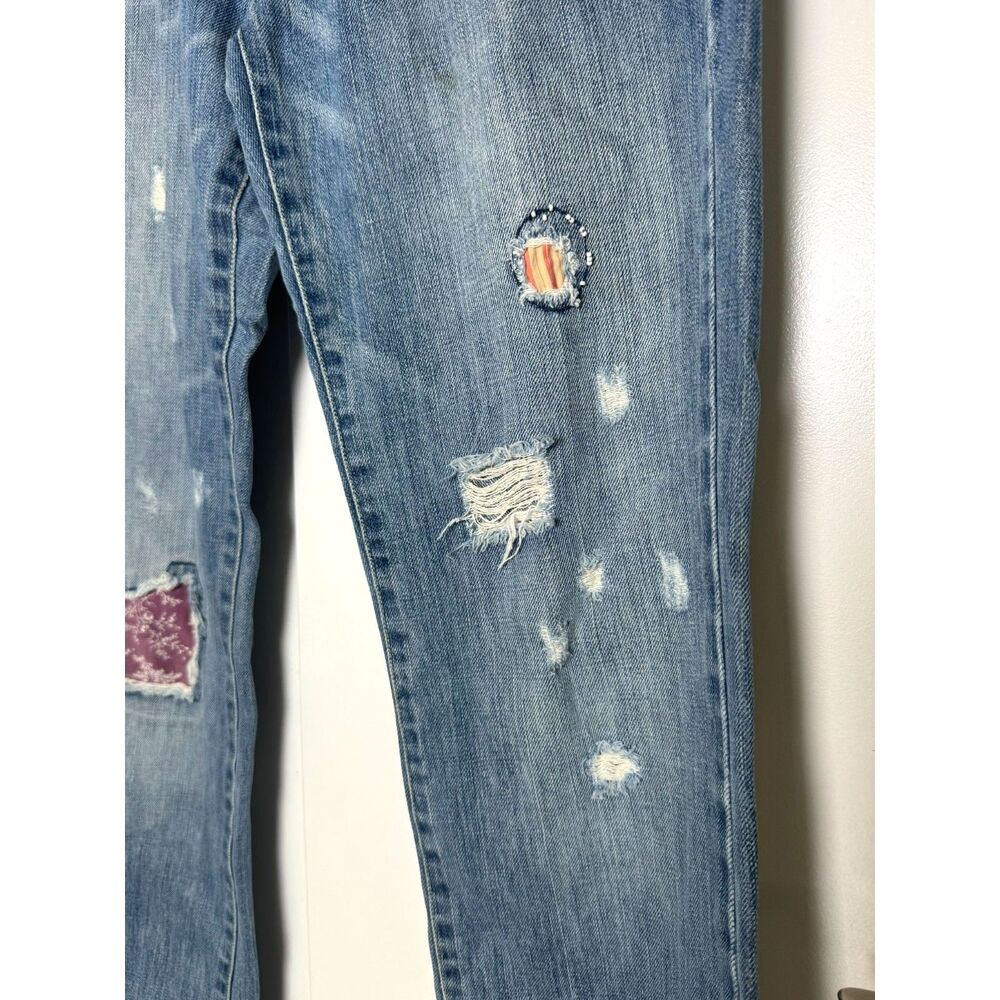Old Navy Women's Size 6 Patchwork Low Rise Bootcut Jeans Distressed Y2K Denim - Picture 5 of 11